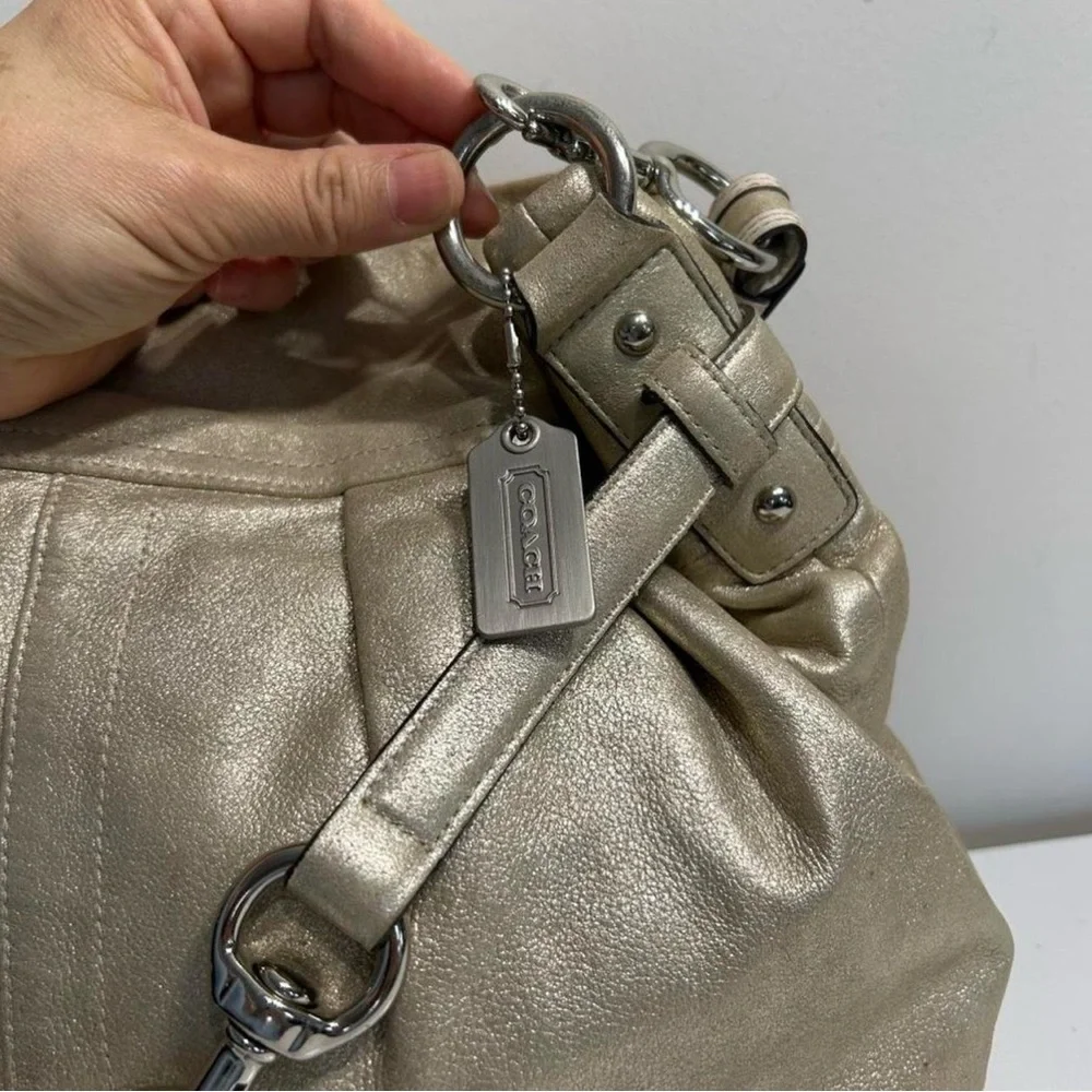 Coach Metallic Taupe Shoulder Bag with Chain Detail - Picture 3 of 7
